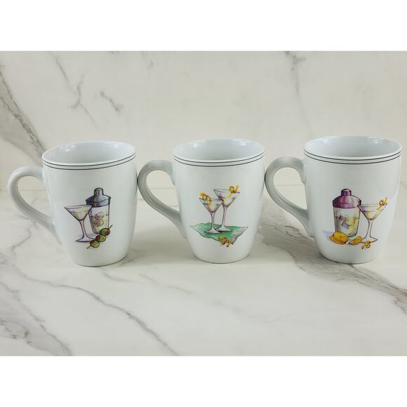 Boston Warehouse Coffee Mug Tea Cup 2003 Martini Design 4 1/4" Porcelain x5 - Picture 2 of 15